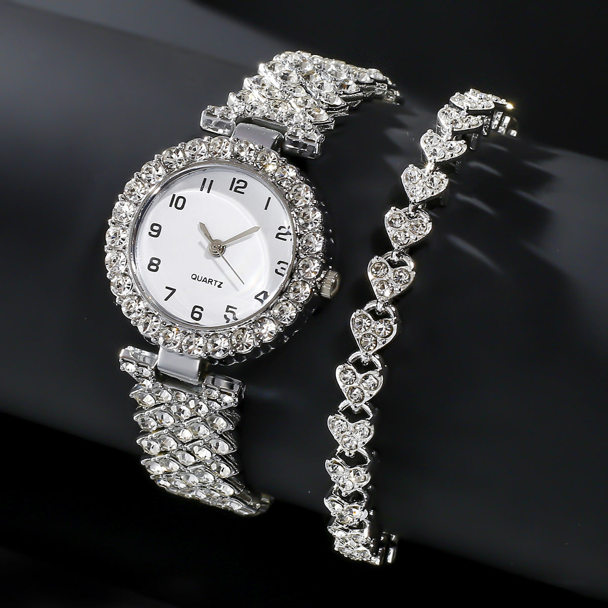 Women's Quartz Watch with Silver Strap & Matching Bracelet
