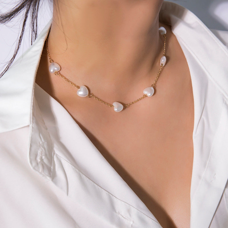 PEARL HEART SINGLE LAYER NECKLACE