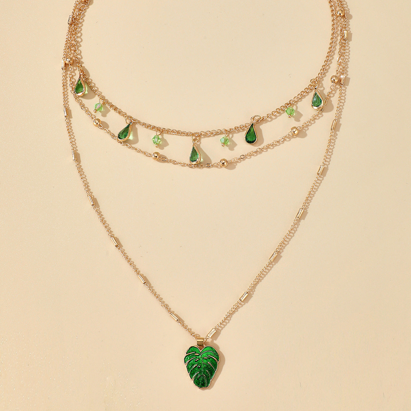 WATERDROP EMERALD NECKLACE CLAVICLE CHAIN