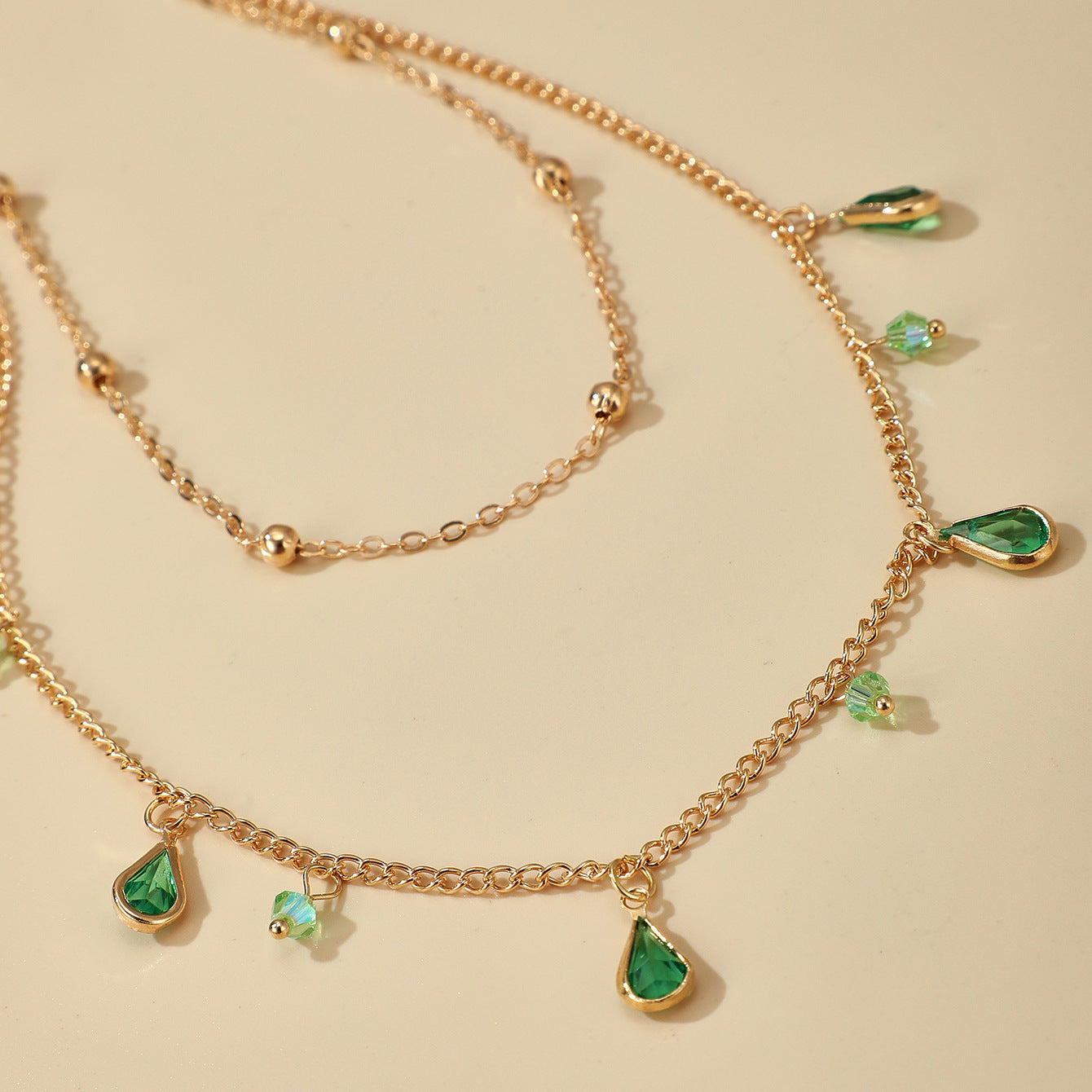 WATERDROP EMERALD NECKLACE CLAVICLE CHAIN