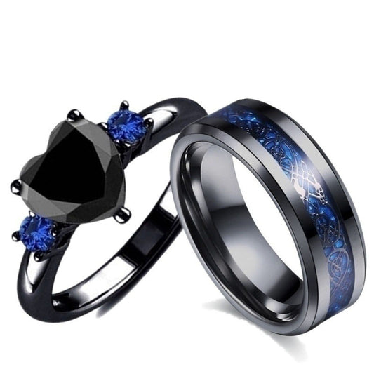 BLACK HEART GEMSTONE DIAMOND WEDDING RING