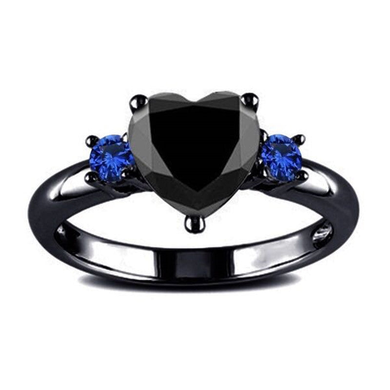 BLACK HEART GEMSTONE DIAMOND WEDDING RING