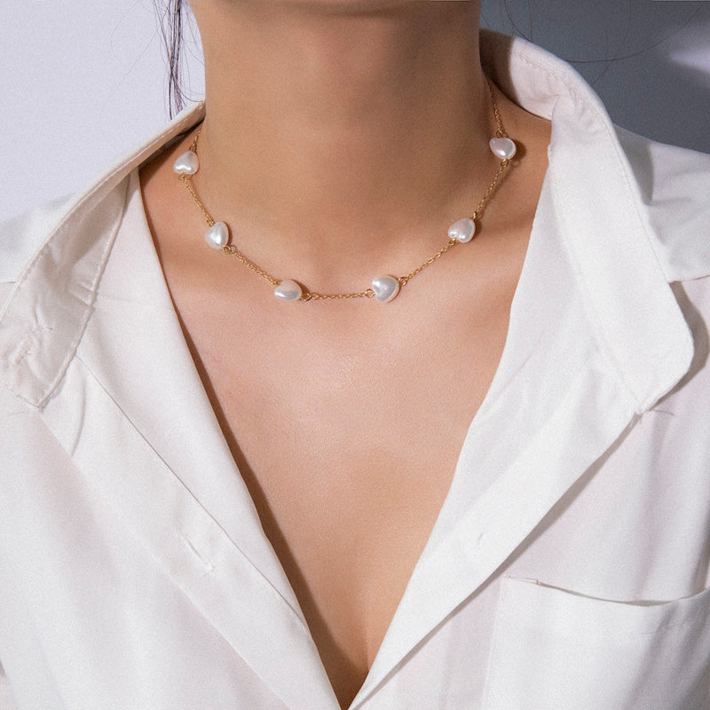 PEARL HEART SINGLE LAYER NECKLACE