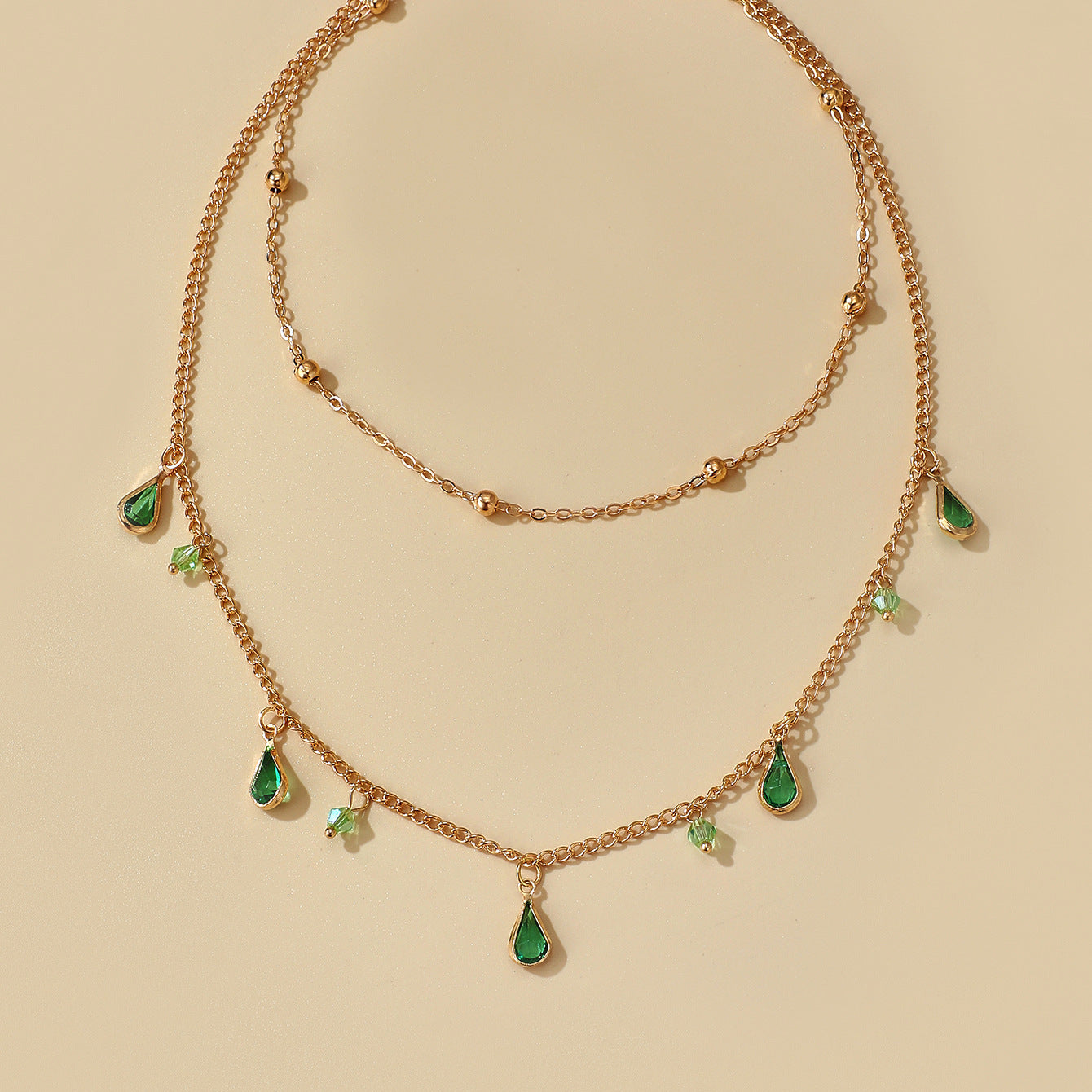 WATERDROP EMERALD NECKLACE CLAVICLE CHAIN