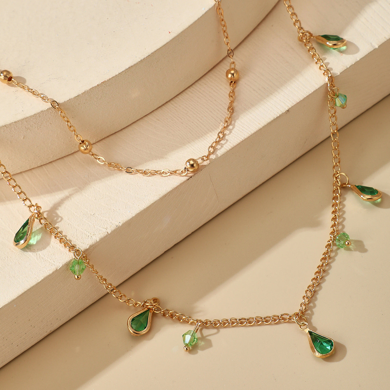 WATERDROP EMERALD NECKLACE CLAVICLE CHAIN