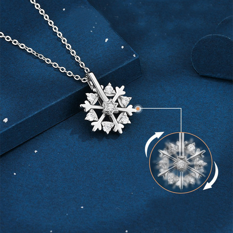 Shiny Rhinestone Rotatable Snowflake Necklace - 925 Silver, Birthday Gift