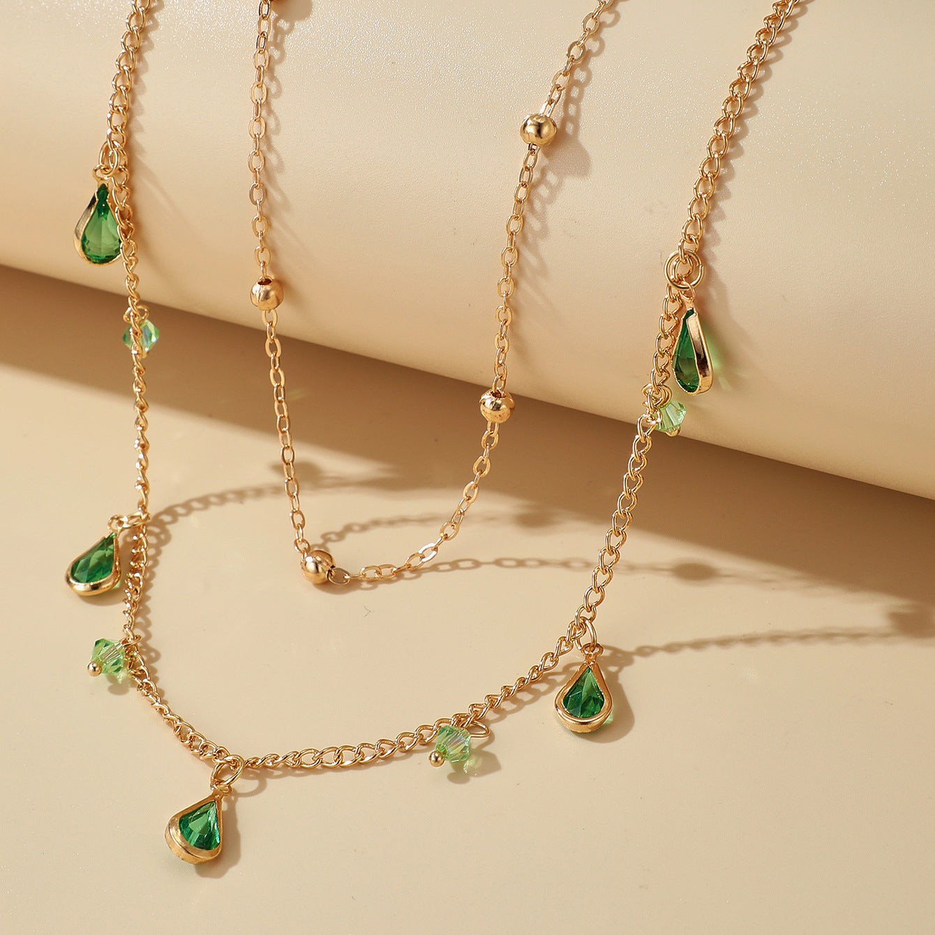 WATERDROP EMERALD NECKLACE CLAVICLE CHAIN