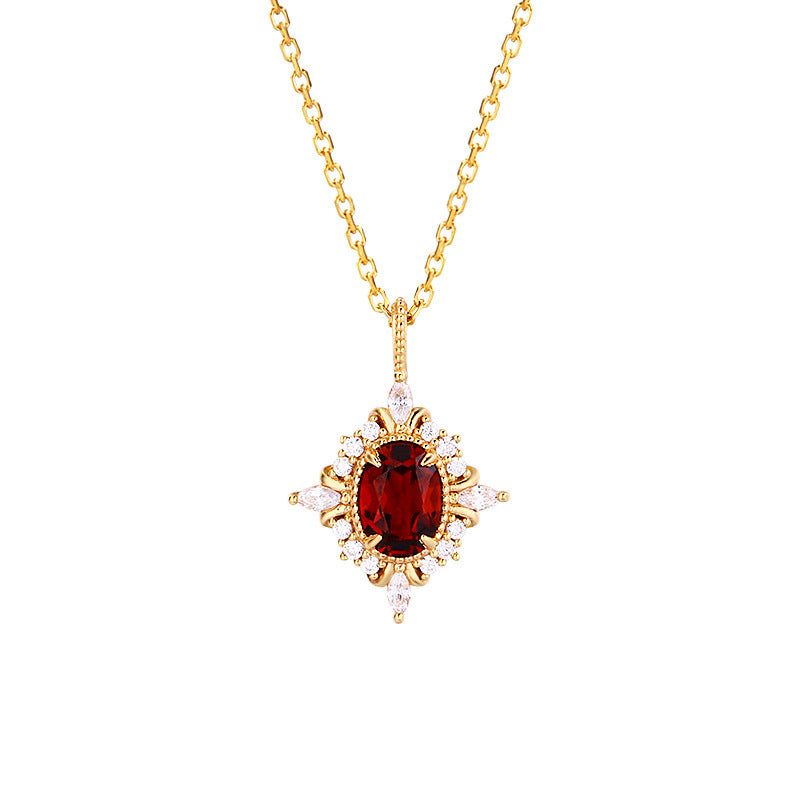 RETRO LIGHT LUXURY CROSS STAR GARNET PENDANT NECKLACE