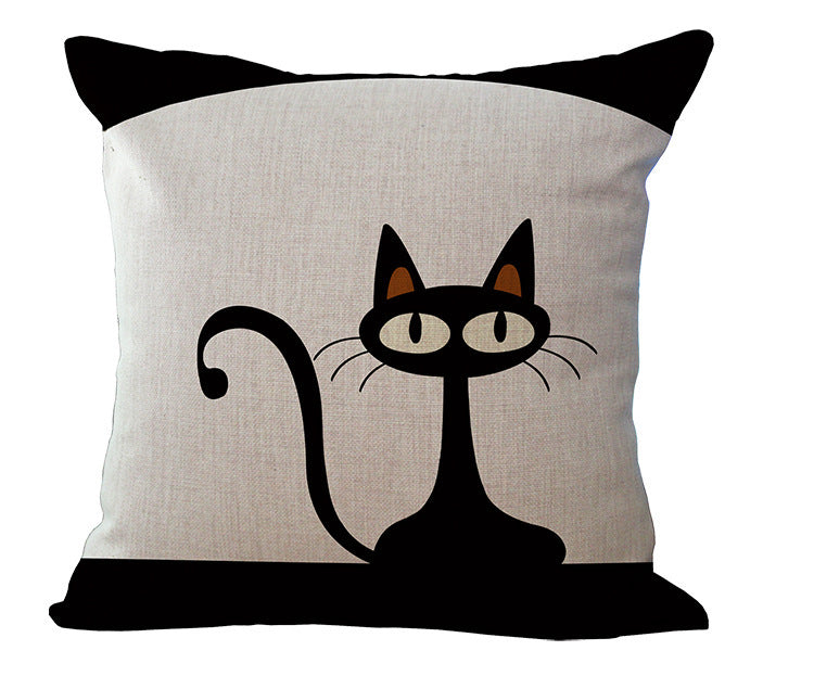 BLACK AND WHITE CAT PRINT COTTON LINEN SOFA