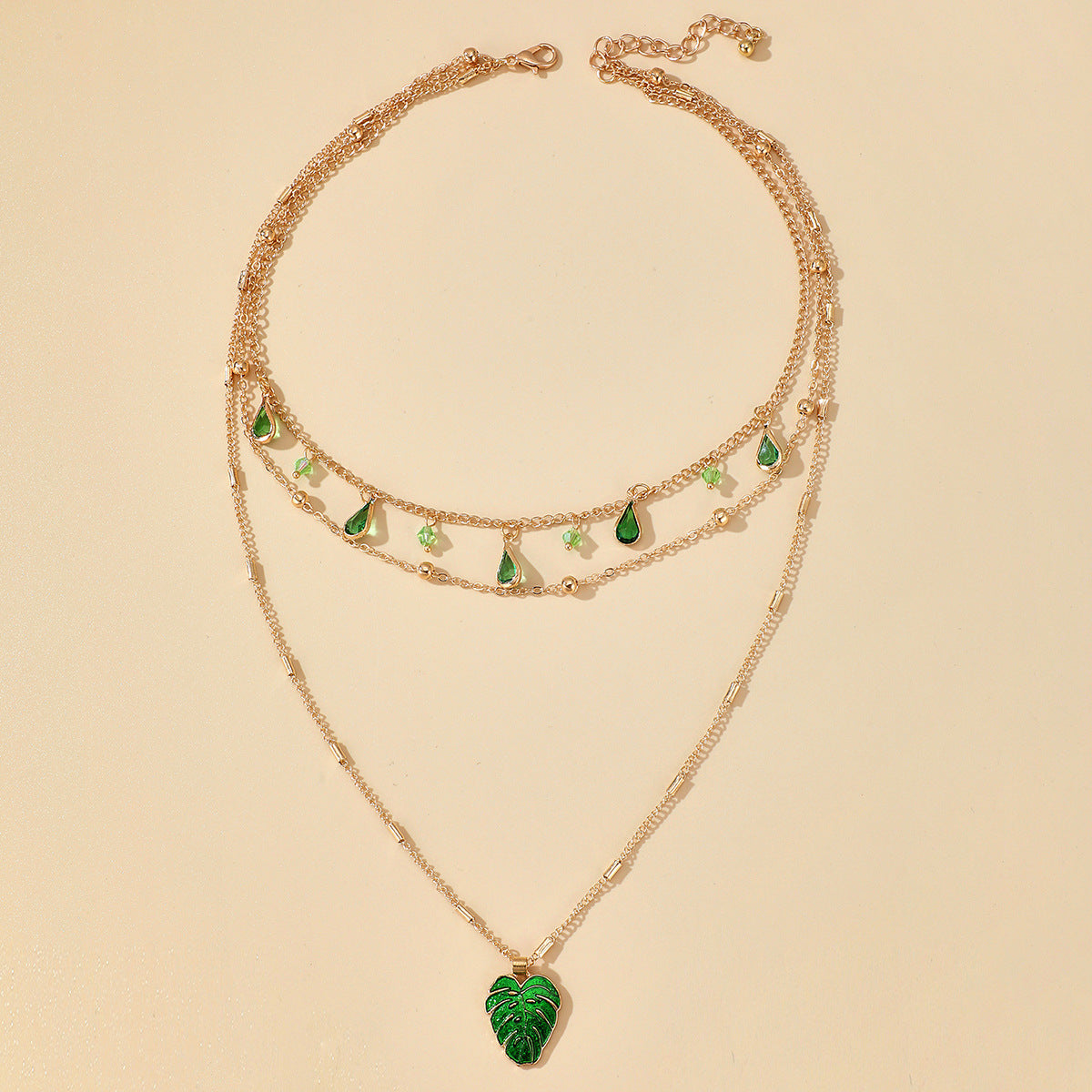 WATERDROP EMERALD NECKLACE CLAVICLE CHAIN