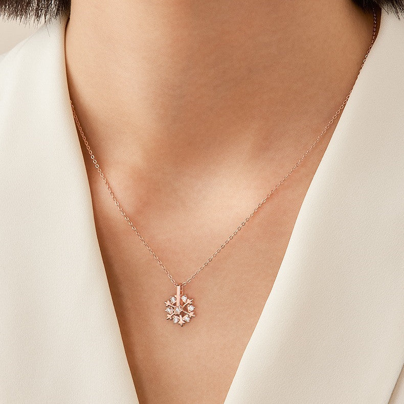 Shiny Rhinestone Rotatable Snowflake Necklace - 925 Silver, Birthday Gift