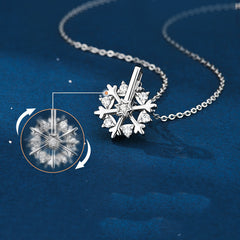 Shiny Rhinestone Rotatable Snowflake Necklace - 925 Silver, Birthday Gift