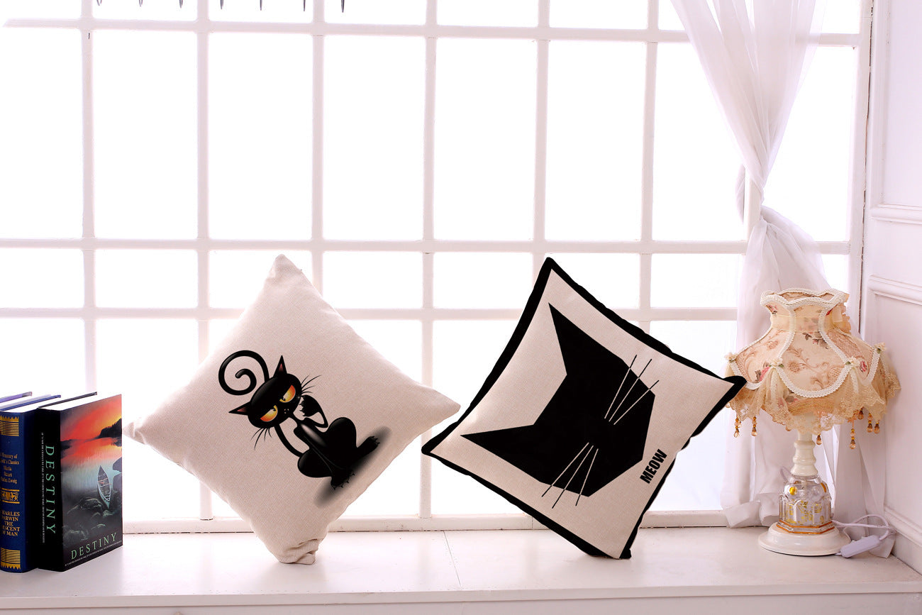 BLACK AND WHITE CAT PRINT COTTON LINEN SOFA