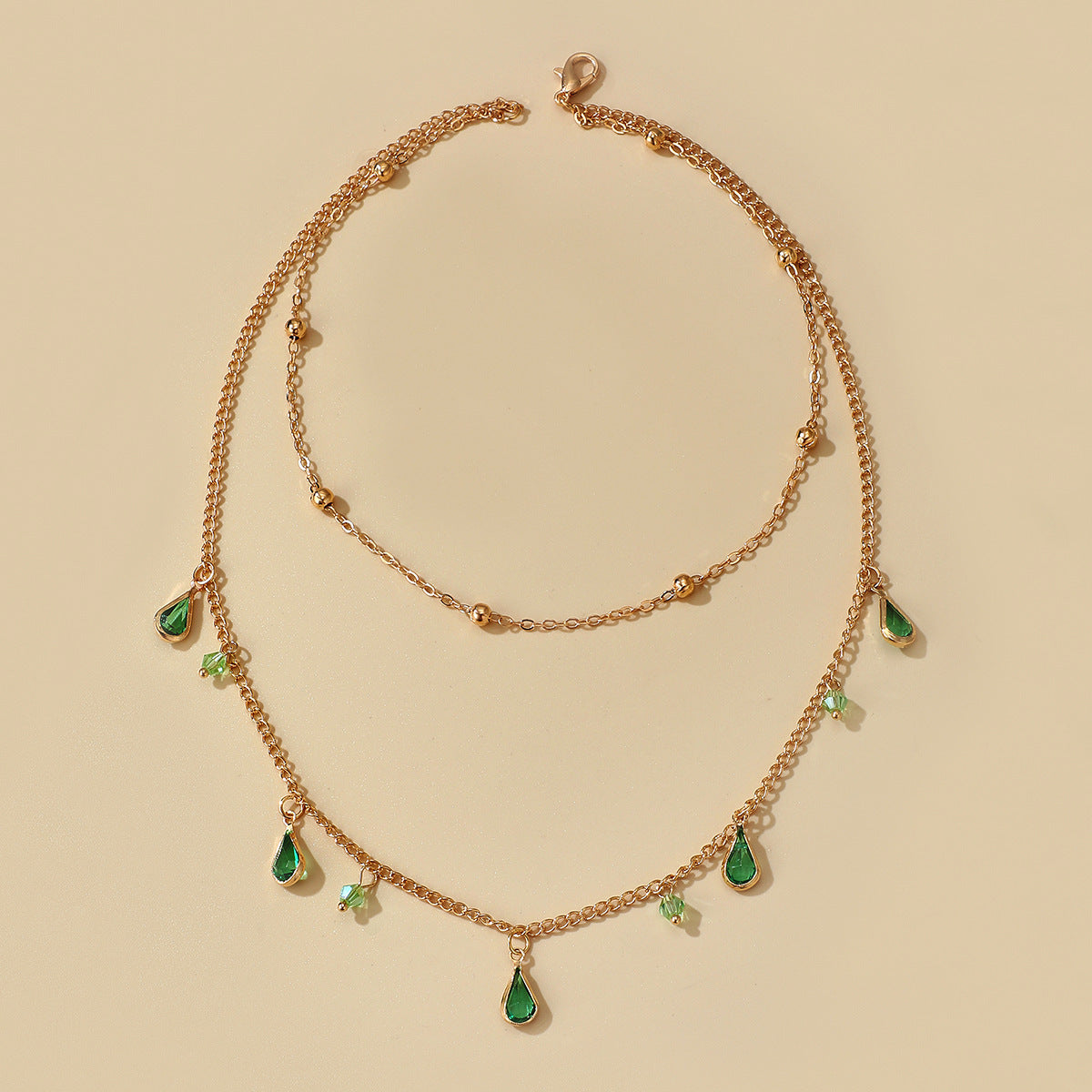 WATERDROP EMERALD NECKLACE CLAVICLE CHAIN