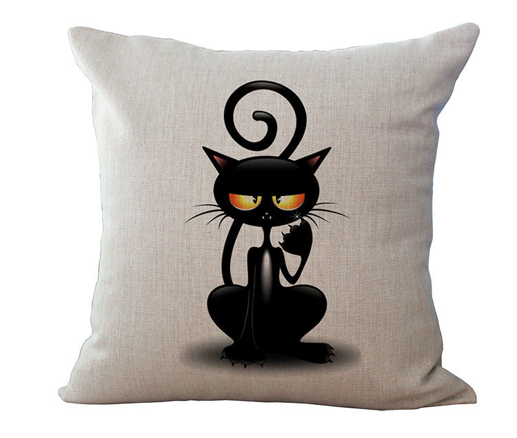 BLACK AND WHITE CAT PRINT COTTON LINEN SOFA