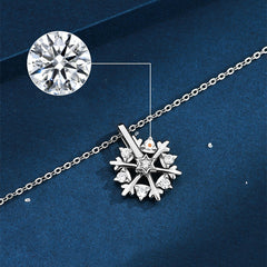 Shiny Rhinestone Rotatable Snowflake Necklace - 925 Silver, Birthday Gift
