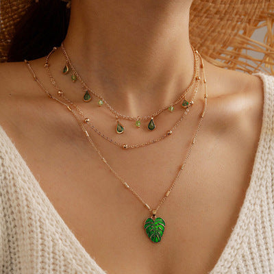 WATERDROP EMERALD NECKLACE CLAVICLE CHAIN