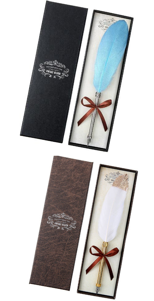 EUROPEAN RETRO FEATHER PEN GIFT BOX