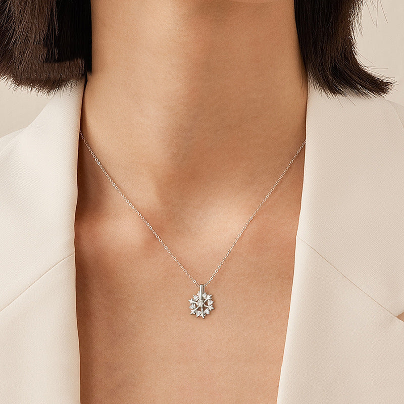 Shiny Rhinestone Rotatable Snowflake Necklace - 925 Silver, Birthday Gift