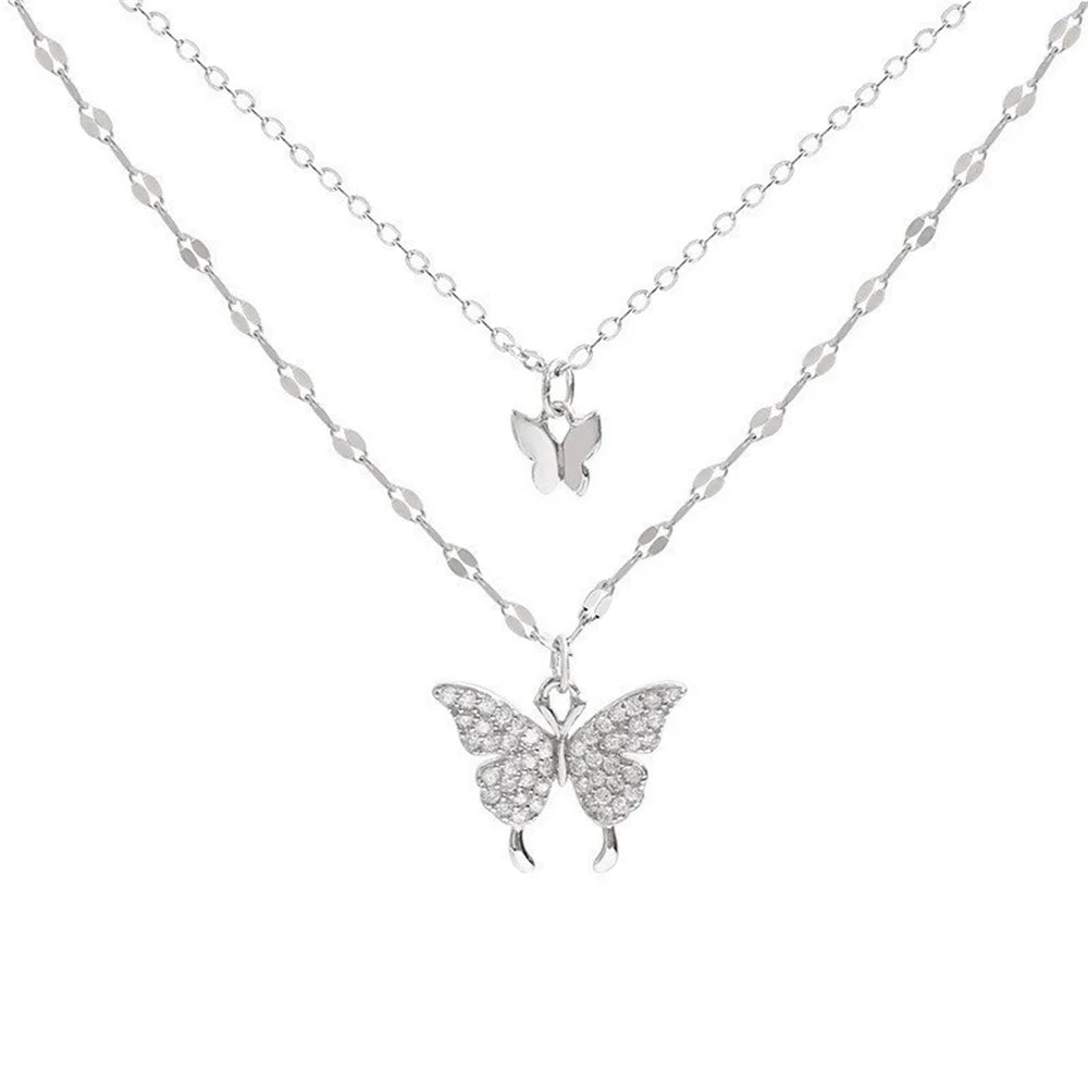 New Shiny Butterfly Necklace - Double Layer Clavicle Chain