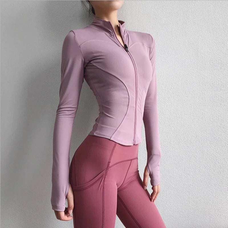 Women's Thumb Jackets 2024 New Long Sleeve Running Coat Yoga Gym Fitness Tight Tops Quick-Dry Breathable Sports Jacket Women