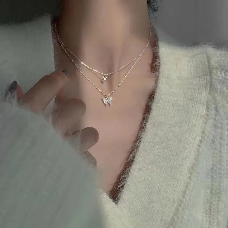 New Shiny Butterfly Necklace - Double Layer Clavicle Chain