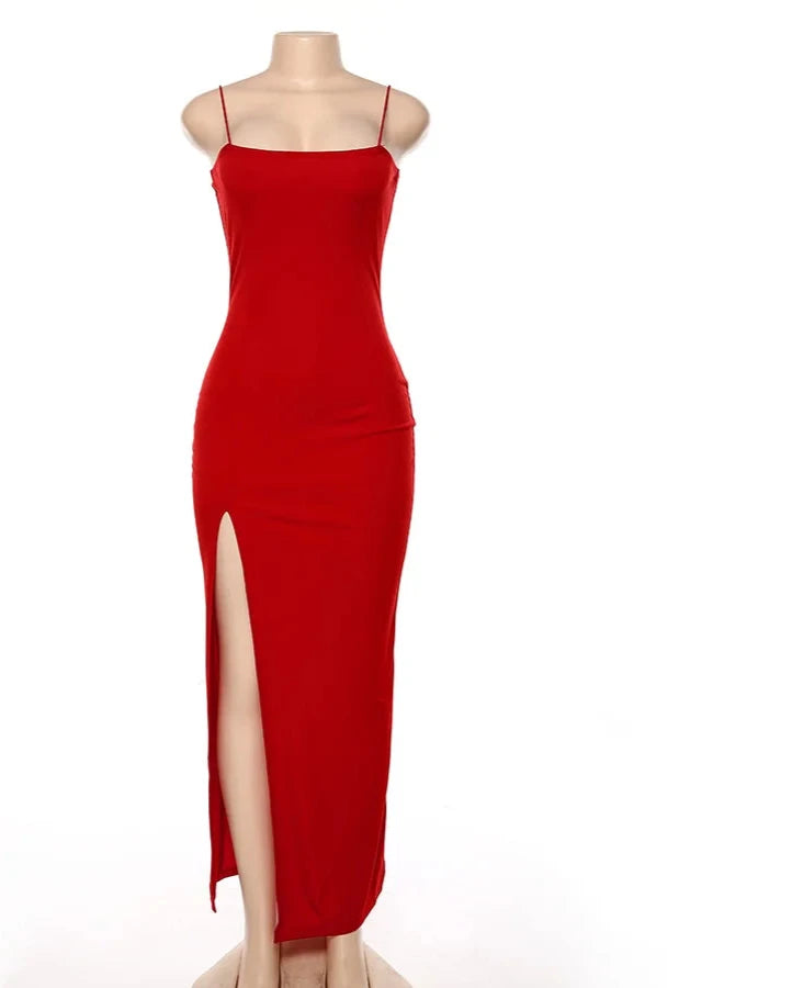 Nibber Red Black Lace-Up Slim Bodycon Midi Dress