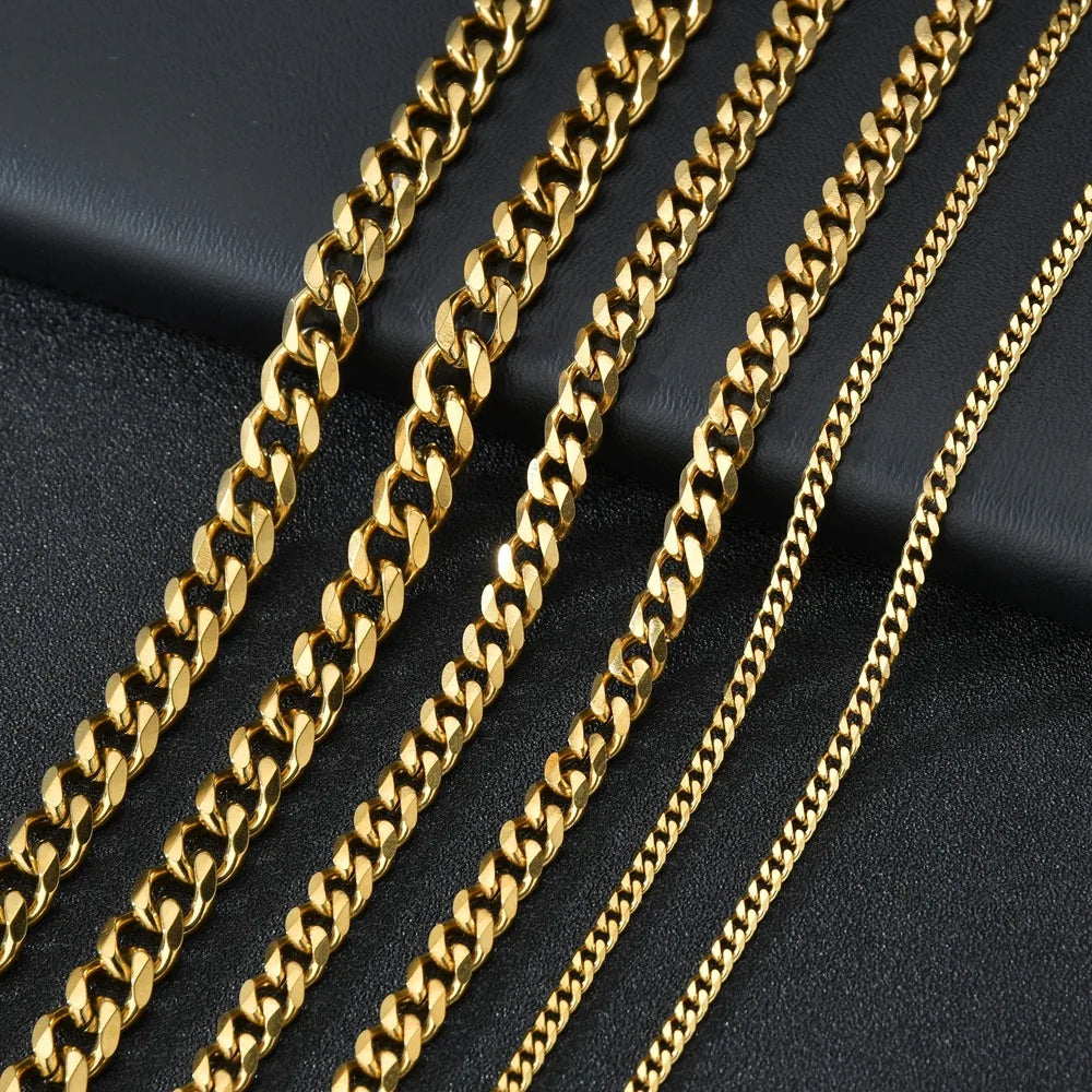 Stainless Steel Cuban Necklace - Durable Black & Gold Chain