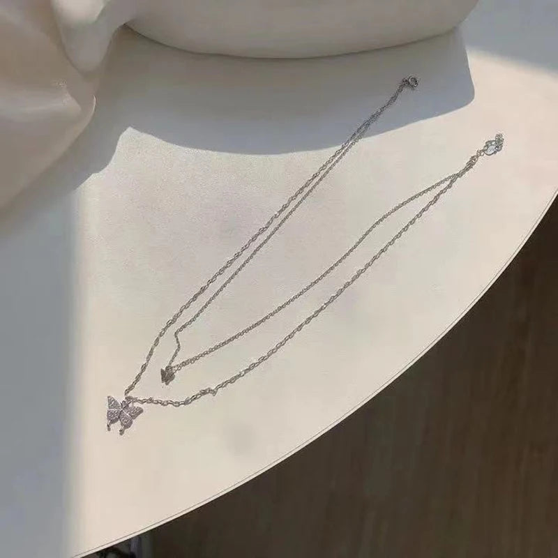 New Shiny Butterfly Necklace - Double Layer Clavicle Chain