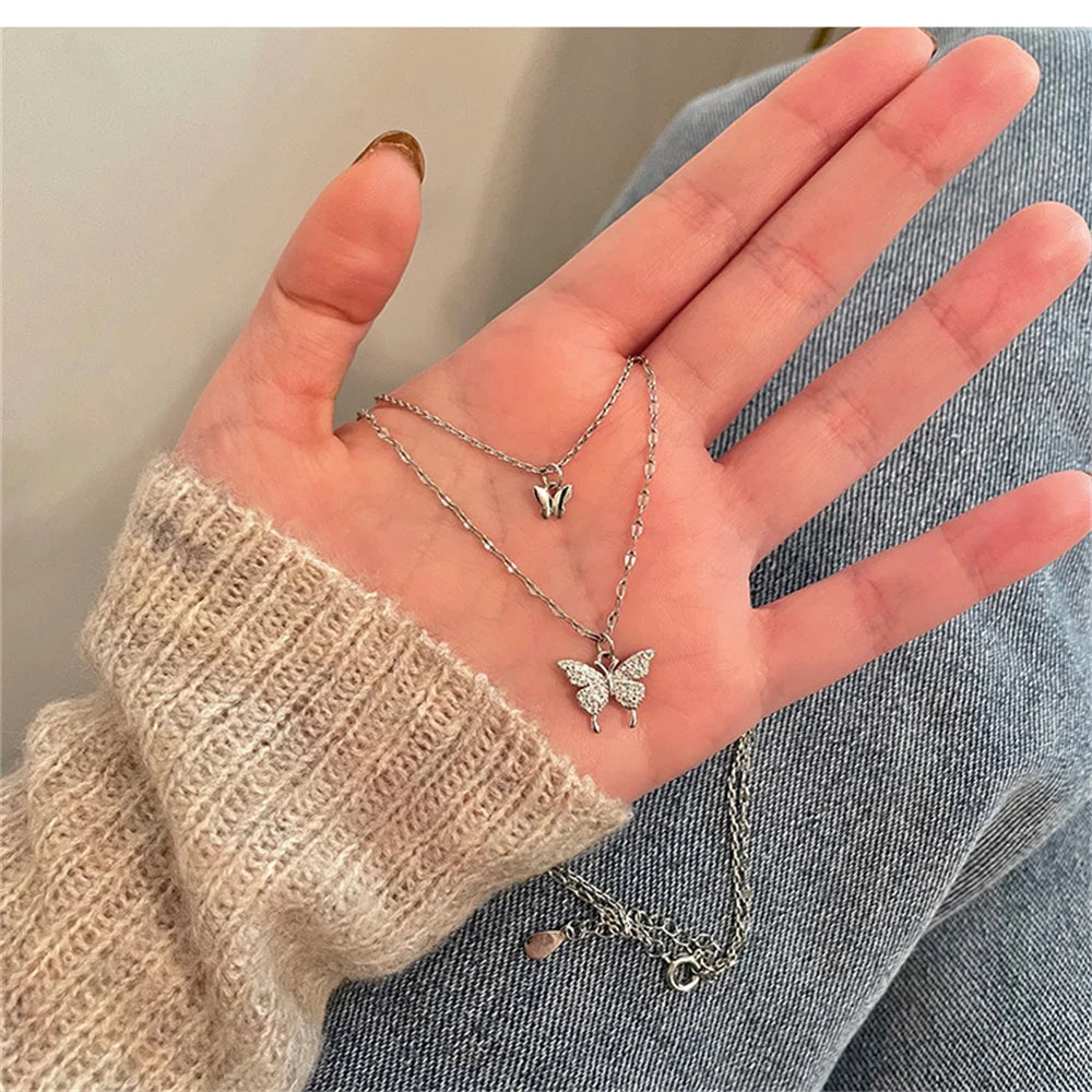 New Shiny Butterfly Necklace - Double Layer Clavicle Chain