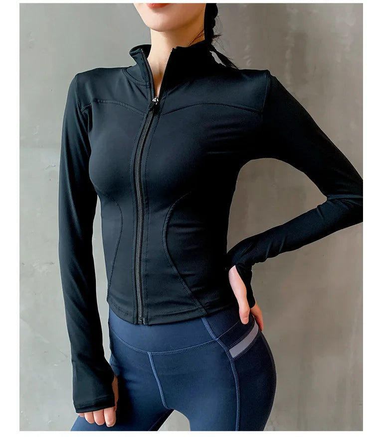 Women's Thumb Jackets 2024 New Long Sleeve Running Coat Yoga Gym Fitness Tight Tops Quick-Dry Breathable Sports Jacket Women