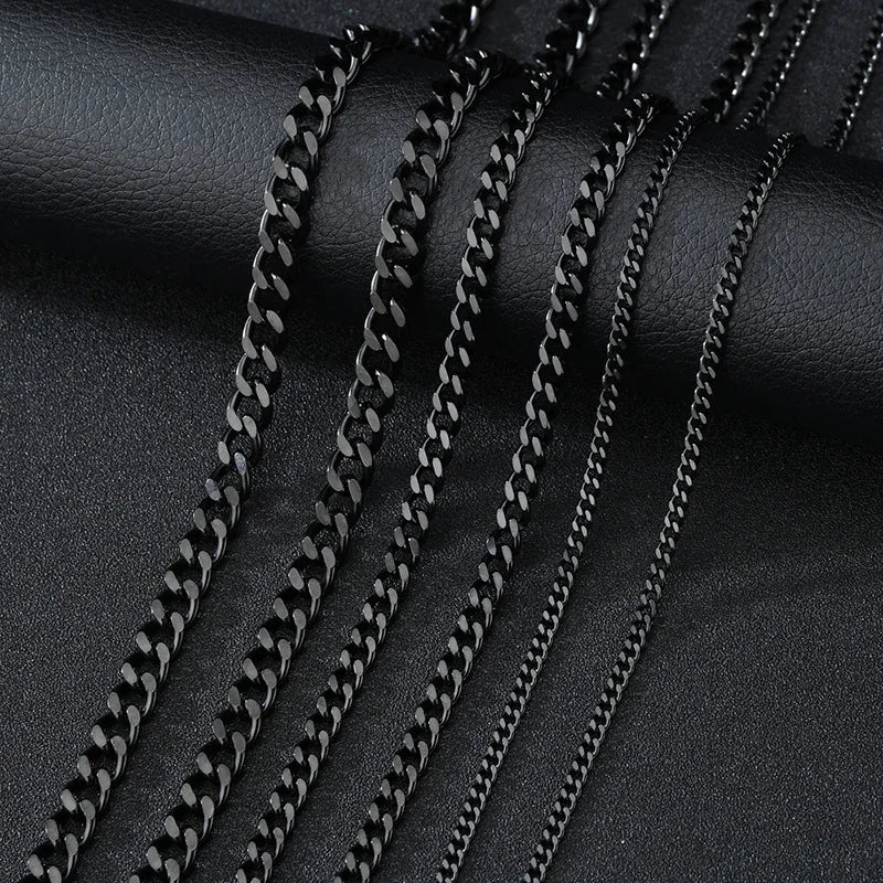 Stainless Steel Cuban Necklace - Durable Black & Gold Chain