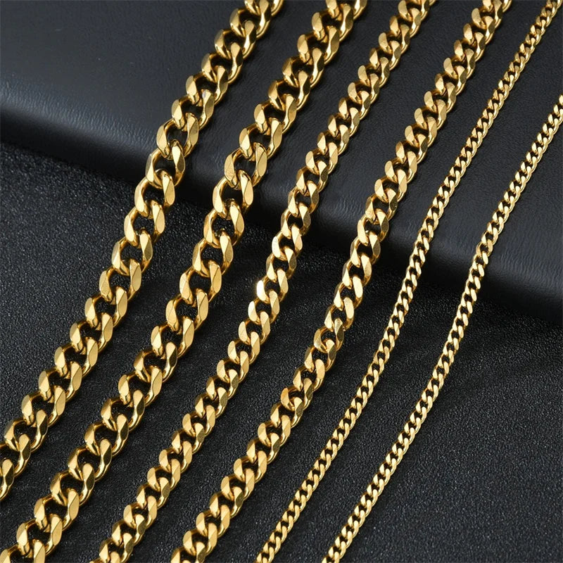 Stainless Steel Cuban Necklace - Durable Black & Gold Chain