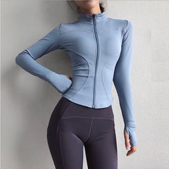 Women's Thumb Jackets 2024 New Long Sleeve Running Coat Yoga Gym Fitness Tight Tops Quick-Dry Breathable Sports Jacket Women