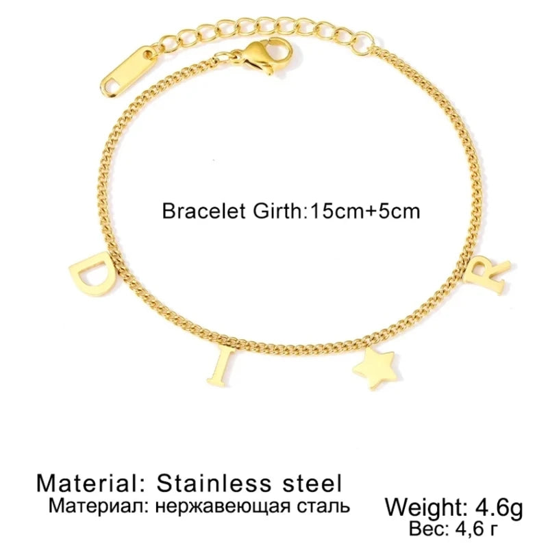 Stainless Steel Letter Star Pendant Bracelet - Women's Jewelry