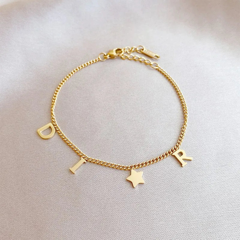Stainless Steel Letter Star Pendant Bracelet - Women's Jewelry