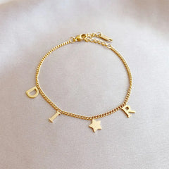 Stainless Steel Letter Star Pendant Bracelet - Women's Jewelry