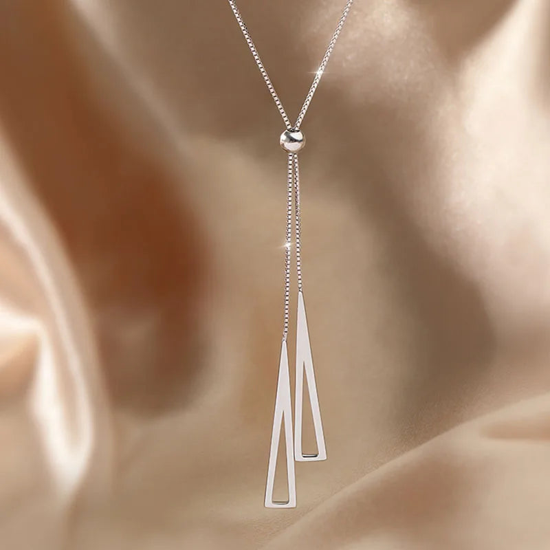 Tassel Necklace for Women Golden Silver Color Triangle Pendant