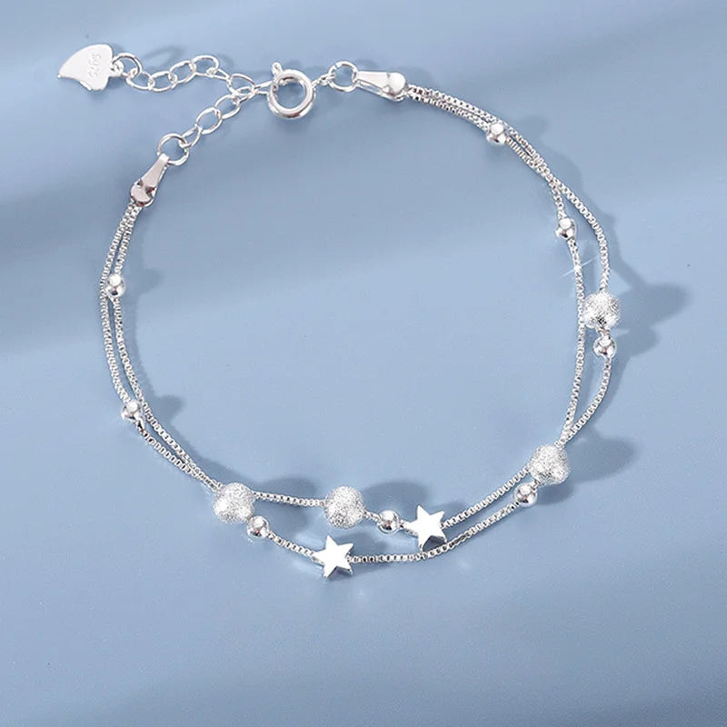 Luxury 925 Sterling Silver Star Beaded Bracelets For Women