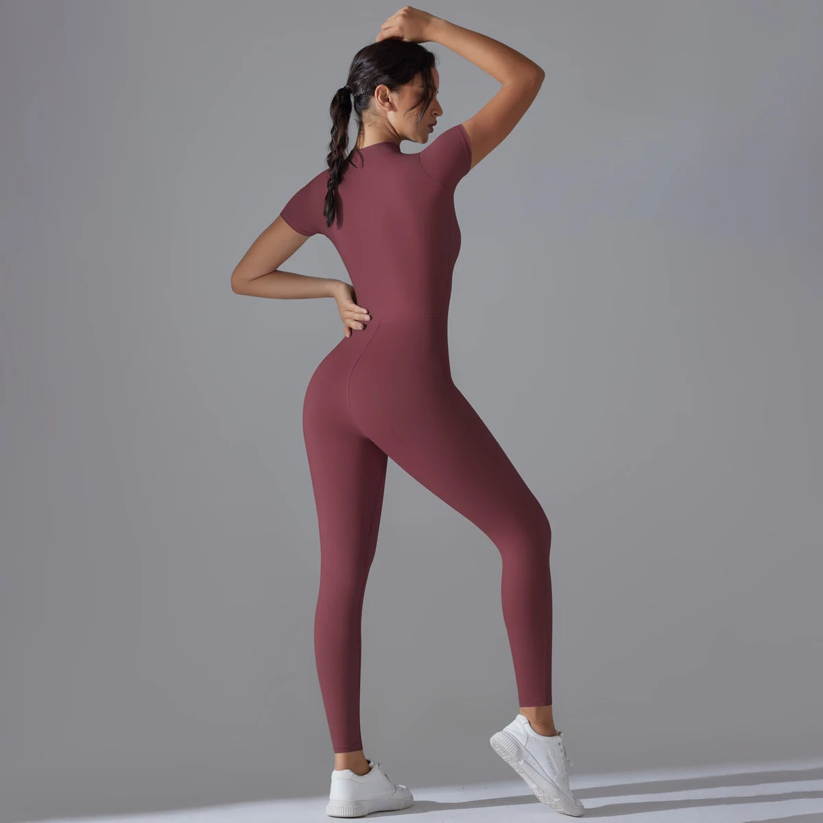 Women's Short Sleeve Zipper Yoga Jumpsuit