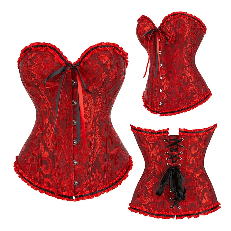 Women's Lace-Up Floral Boned Corset Bustier Top