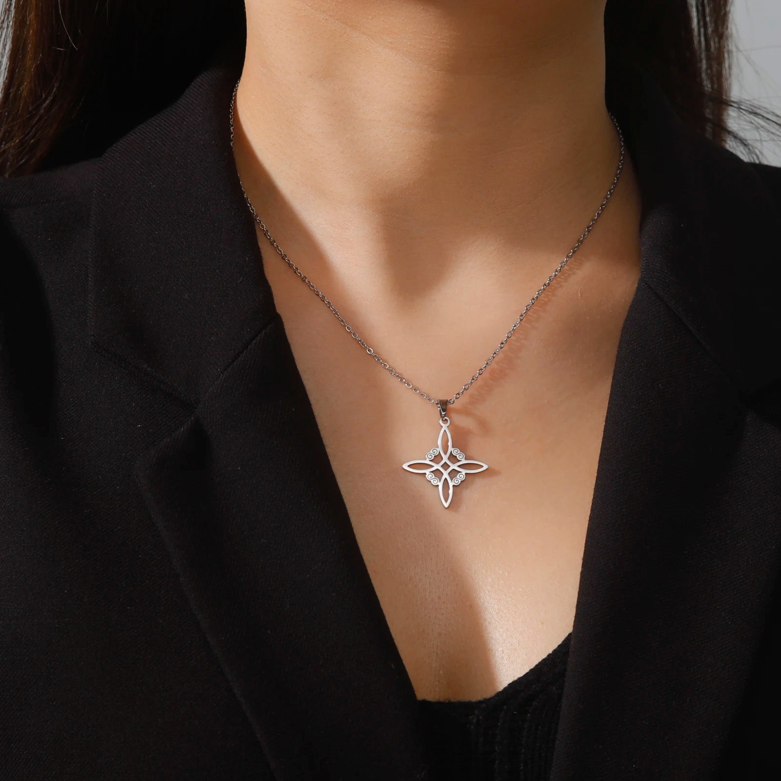 Wicca Witch Knot Necklace - Stainless Steel Choker for Women