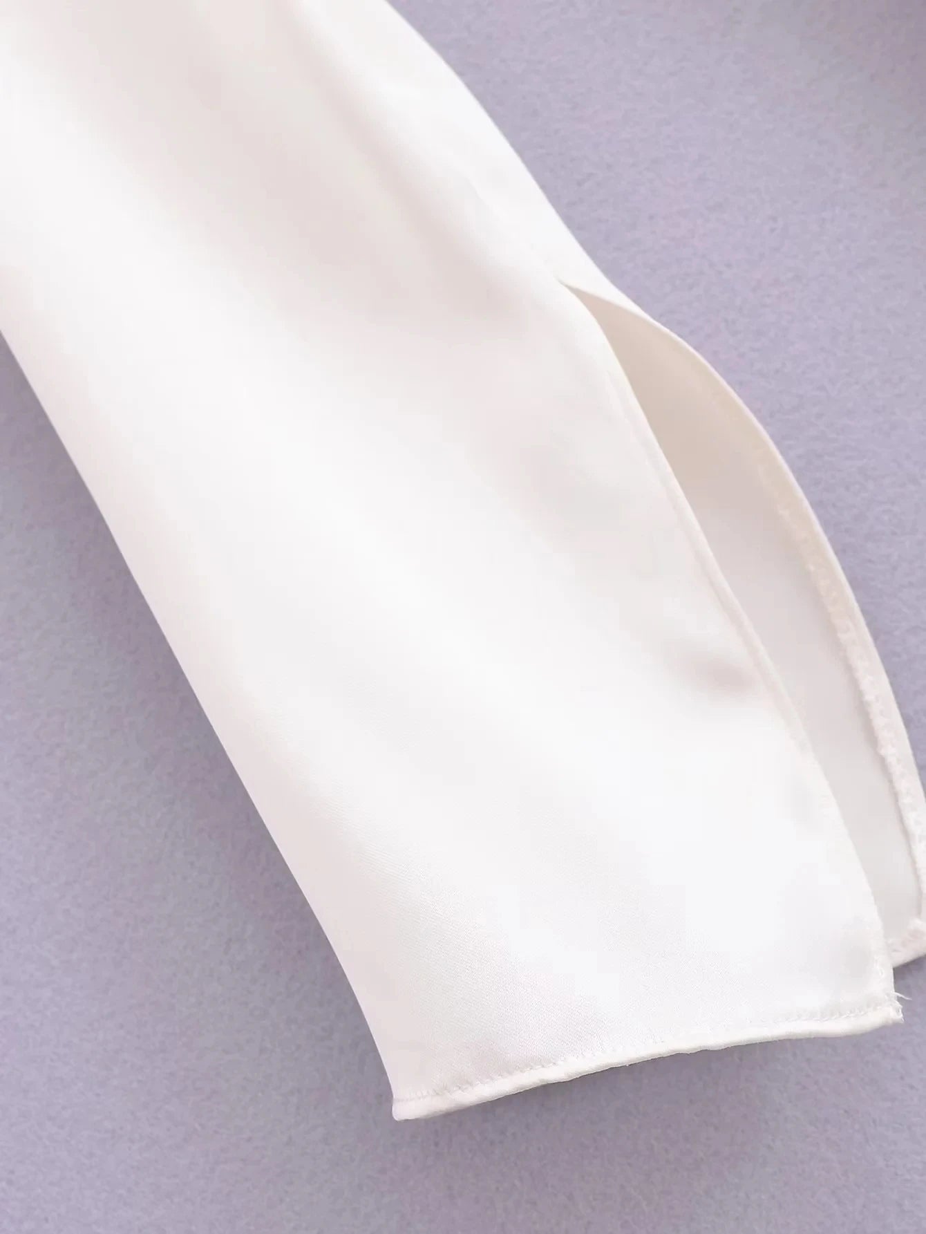 Satin White V-Neck Bow Tie Blouse for Women