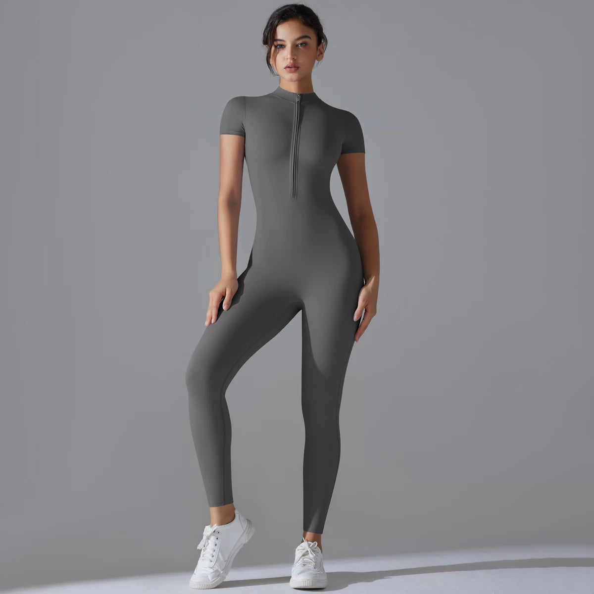 Women's Short Sleeve Zipper Yoga Jumpsuit