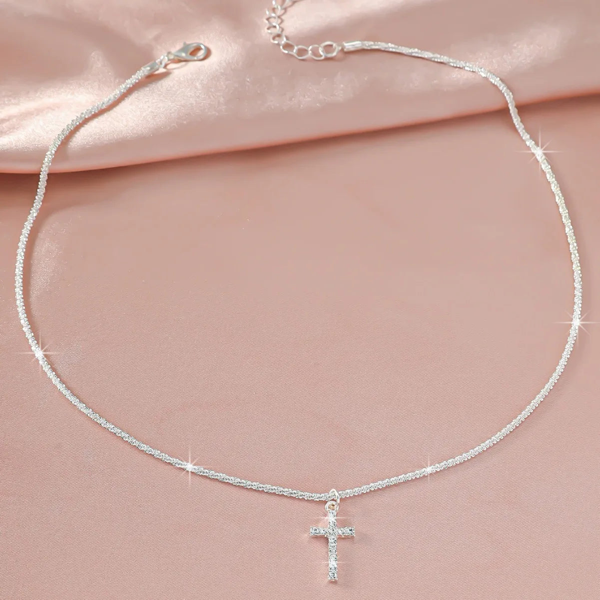 Crystal Cross Necklace with Star Accents - Collar Choker