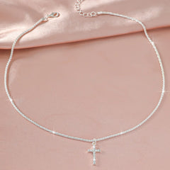 Crystal Cross Necklace with Star Accents - Collar Choker