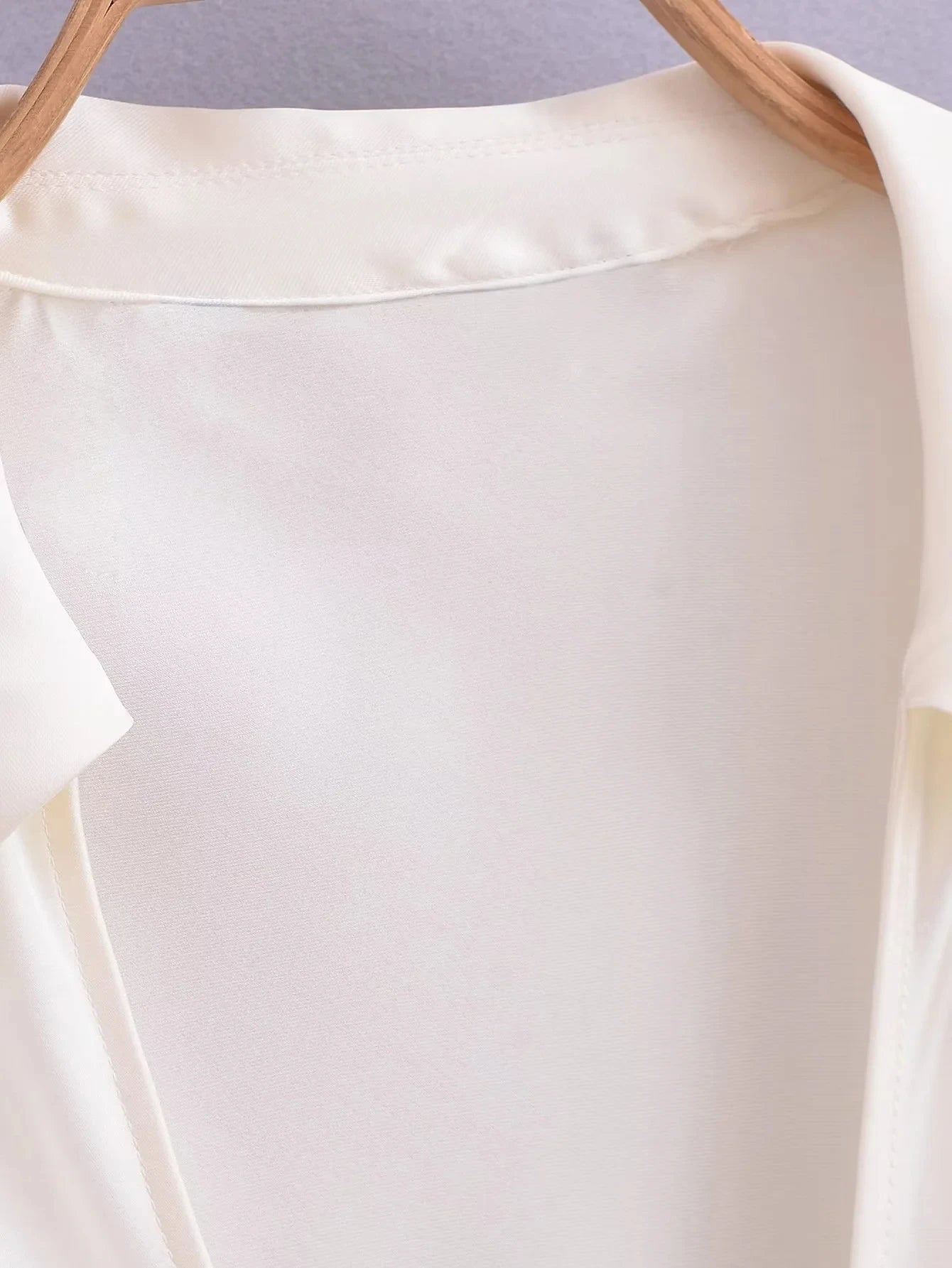 Satin White V-Neck Bow Tie Blouse for Women