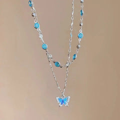 Romantic Blue Crystal Butterfly Necklace for Women