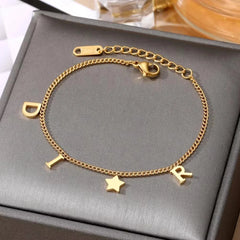 Stainless Steel Letter Star Pendant Bracelet - Women's Jewelry