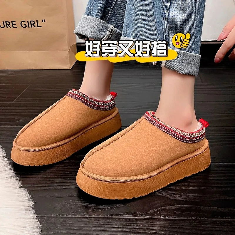 Women's Warm Platform Wool Sheepskin Slippers